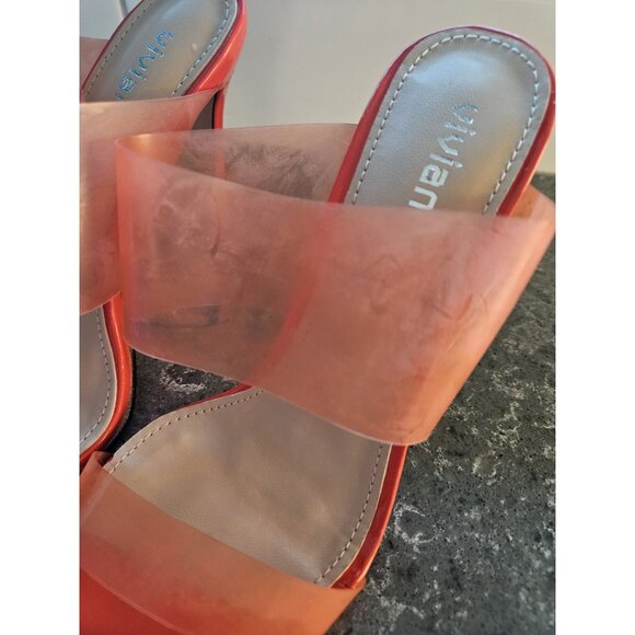 Vivianly Orange Transparent Pointed Toe Heels Sandals Strap Stiletto Heels - Picture 5 of 12